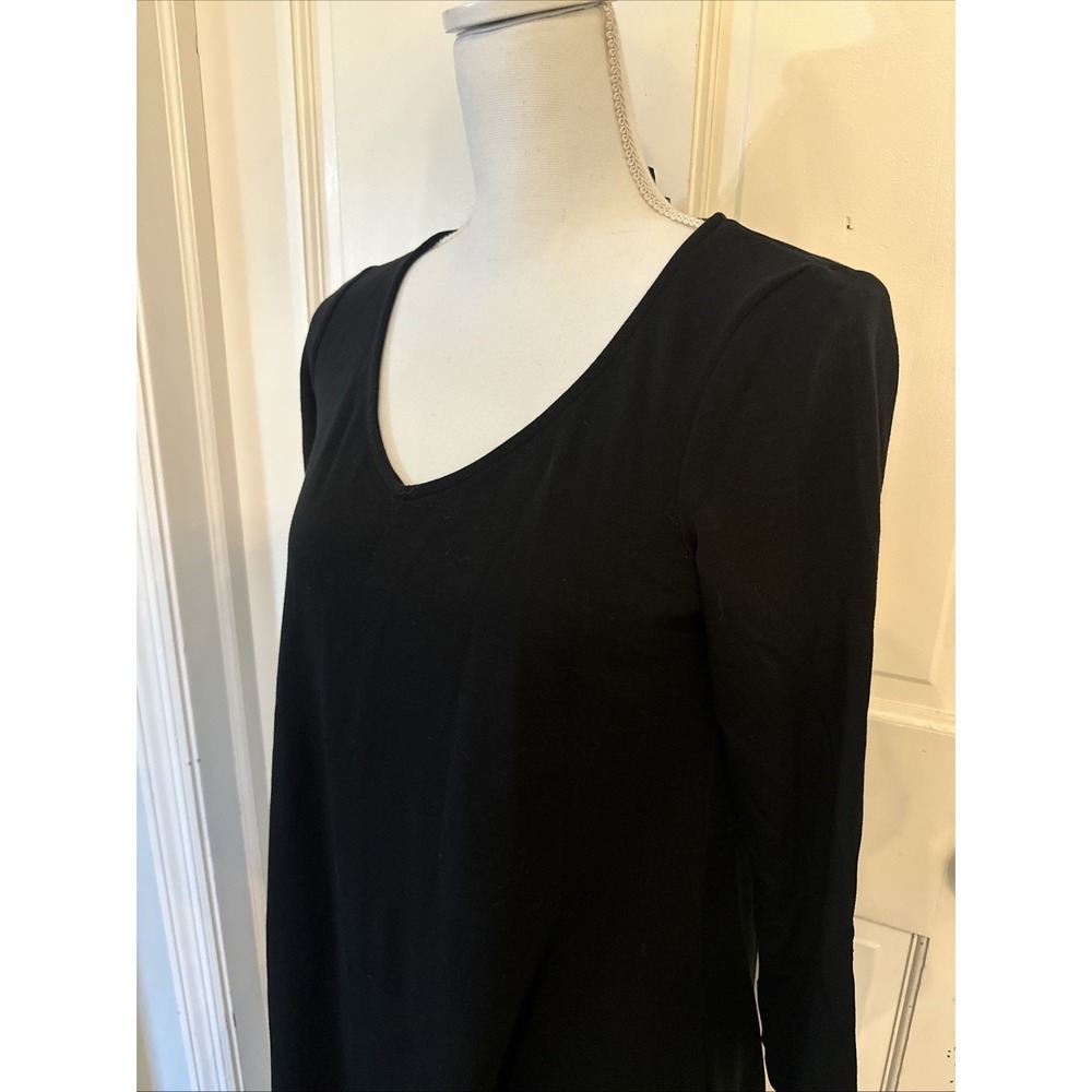 Eileen Fisher Sz MP Black Tencel‎ Wool Cashmere Knit V-Neck Dress Lux - Picture 2 of 13